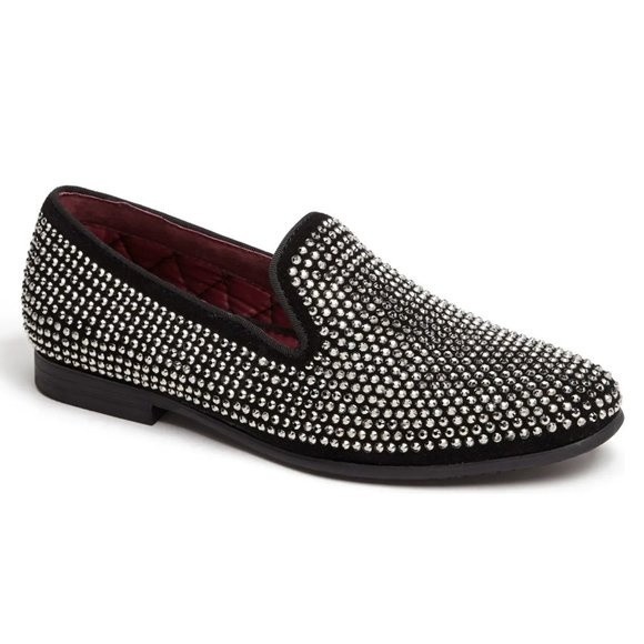Steve Madden Men's CAVIARR Studded Black Slip On Loafers Dress Shoes Size 9 NEW‎